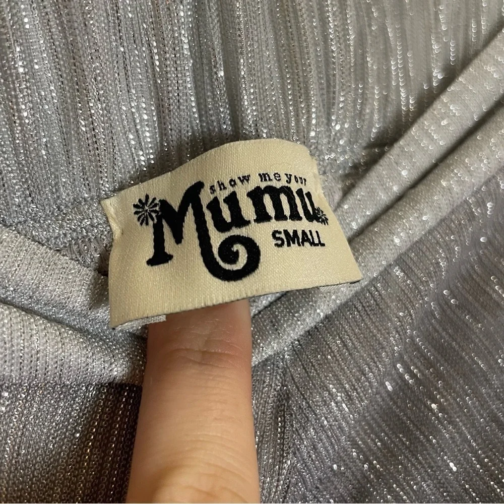 Show Me Your Mumu Metallic Carlos Swing Shorts in Icicle Drip size Small